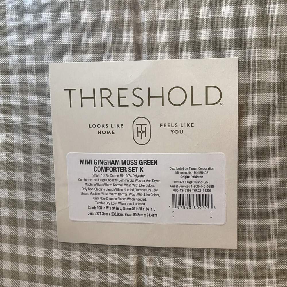 Threshold Mini Gingham Moss Green Comforter + Sham Set - King